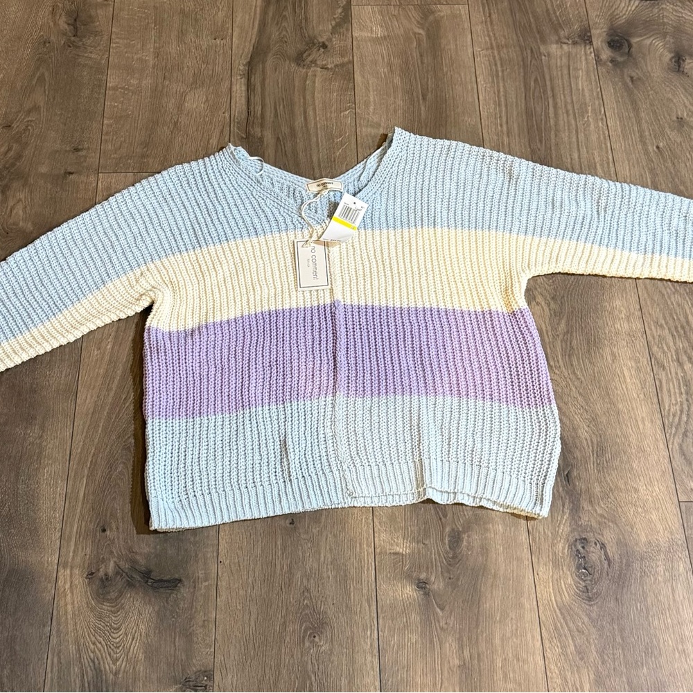 No Comment NYC La Colorblock Knit Sweater Pastel V-Neck NWT